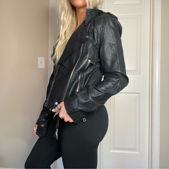 Black Faux Leather Crop Jacket - Picture 2 of 5